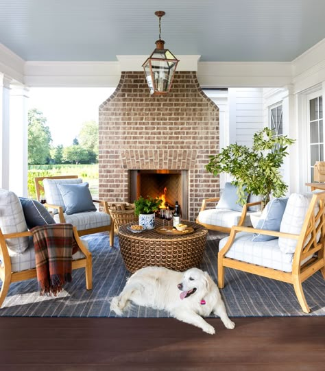 2021 Idea House: Step Inside Our Dreamy Kentucky Home | Southern Living Fireplace Seating Area, Fireplace Seating, Porch Fireplace, Southern Living Homes, House With Porch, Brick Fireplace, Screened Porch, Outdoor Fireplace, Covered Porch