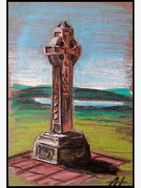 Oil pastel painting of an Irish High Cross. Prints and cards available here. Original artwork available to buy from the artist via Irish Nostalgia (€50 +shipping). #highcross #ireland #culture #religion #cross #stone #celtic #ancient #irish #paintings #art #artist #traditional #history Irish Paintings, Celtic Ireland, Ireland Culture, Ancient Irish, Music Drawings, Oil Pastel Paintings, Cross Art, Irish History, Irish Art