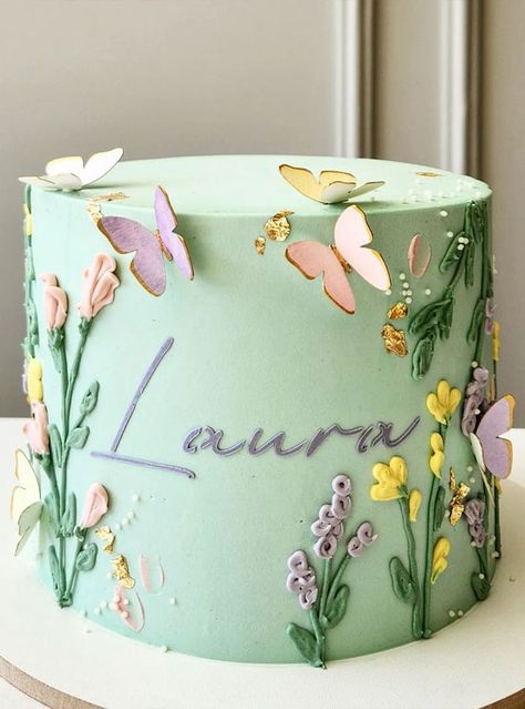 Celebrating 21 Years of Life with these Cake Ideas : Two Tier Semi Naked Birthday Cake Rodjendanske Torte, Fairy Birthday Cake, Cake With Flowers, Birthday Cake With Flowers, Green Cake, Garden Cakes, Spring Cake, Simple Cake Designs, Cute Cake