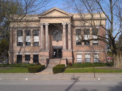 Old Library Exterior, Public Library Exterior, Library Exterior, Thesis Ideas, Carnegie Library, Town Ideas, Old Library, Save File, Sims Building