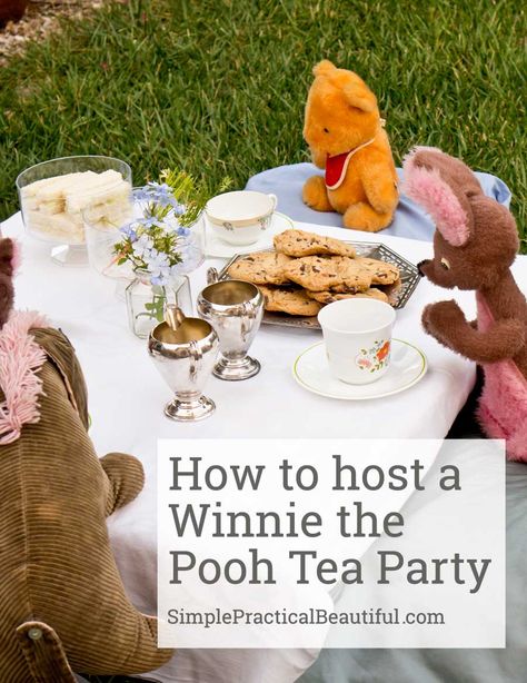 Have a Winnie the Pooh tea party with your favorite stuffed animals and then watch the Christopher Robin movie. A fun idea to get kids outside when they are stuck at home Winnie The Pooh Birthday Activities, Teatime Discipleship, Pooh Tea Party, Winnie The Pooh Tea Party, Woods Party, Homeschool Literature, Story Themes, Winnie The Pooh Birthday Party, Christopher Robin Movie