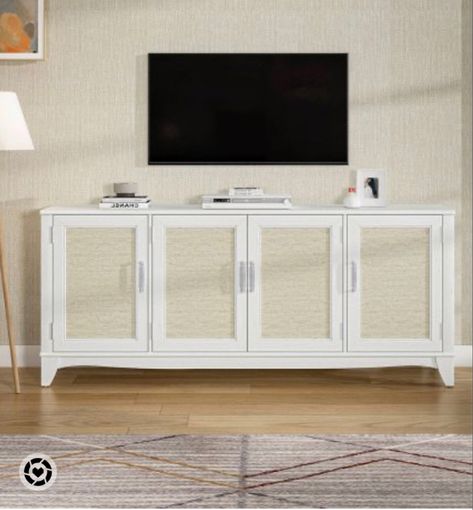 Coastal Farmhouse Tv Stand, Tv Media Console White, Sideboards Living Room Tv Stands, White Living Room Tv Stand, Tv Stands For 75 Inch Tv, Grand Millennial Tv Stand, White Media Console Living Room, Coastal Living Room Furniture Ideas, French Country Tv Stand