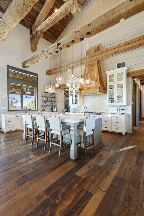 Interior Light Fixtures, Island Table, Farmhouse Kitchen Island, Farmhouse Kitchen Design, Kitchen Island Design, Modern Farmhouse Kitchens, Trendy Kitchen, Country House Decor, Large Kitchen