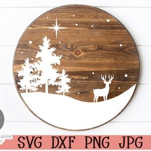 Merry Christmas SVG With Trees DIY Round Sign Glowforge and | Etsy Trees Diy, Machine Photo, Round Wood Sign, Merry Christmas Svg, Custom Stencils, Autocad Drawing, Tree Svg, Sign Svg, Christmas Scene