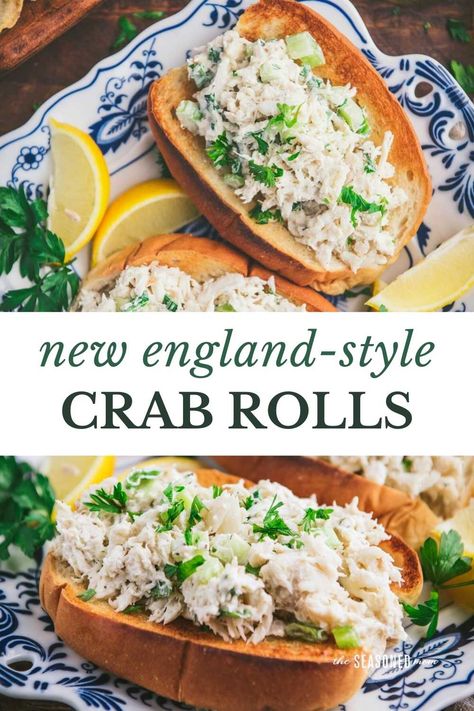 Putting a little Southern spin on classic New England lobster rolls with this simple and delicious crab roll recipe! Make them ahead if you're entertaining, or whip up the no-cook meal in about 15 minutes. These easy crab rolls are a delicious lunch or dinner when served alongside coleslaw, potato chips, hush puppies, or pickles! Crab Rolls Sandwich, Rolled Sandwiches, Crab Rolls, Sandwich Fillings, Shellfish Recipes, Delicious Lunch, Simple Sandwiches, Roll Recipe, Yummy Lunches