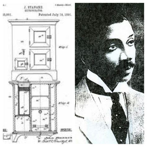 African American Inventor John Standard patented an improved refrigerator design standard (a non-electrical and unpowered design, refrigerator using a manually-filled ice chamber for chilling) on June 14 1891 (U.S. patent #455,891). Refrigerator Design, Black Inventors, African American Inventors, Famous Inventors, African American History Facts, African Ancestry, Black Fact, Black Knowledge, History Education