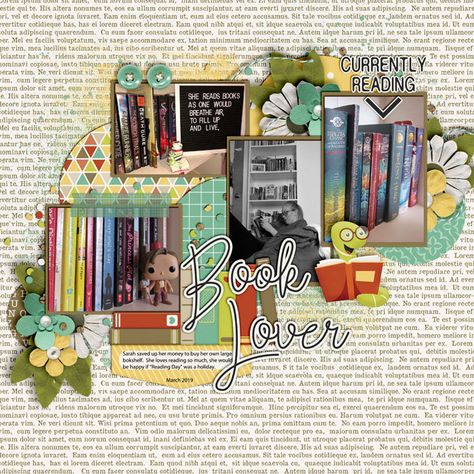 Book Lover - Scrapbook.com Library Scrapbook Layout, Reading Scrapbook Layouts, Lover Scrapbook, Storybook Theme, Travel Journal Scrapbook, Scrapbook Titles, Journal Scrapbook, Book Fair, School Reading