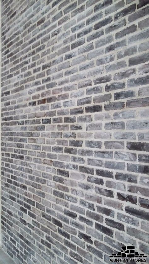 Grey Brick Interior Wall, Dark German Smear Brick Exterior, Light Brick Black Windows, Grey Brick Stain Exterior, Brick Styles Exterior, Grey Wash Brick Exterior, Grey Brick Accent Wall, Grey Washed Brick, Dark Gray Brick House Exterior