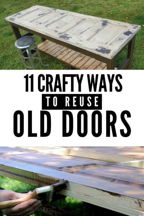 Reuse old doors with these old door DIY projects. It's simple to reuse things you don't use anymore! Try these projects! Read more at https://www.onecrazyhouse.com/17-crafty-ways-reuse-old-doors/ Old Door Diy, Reuse Old Doors, Vintage Doors Repurposed, Reuse Things, Old Door Decor, Old Closet Doors, Upcycle Door, Old Door Projects, Old French Doors