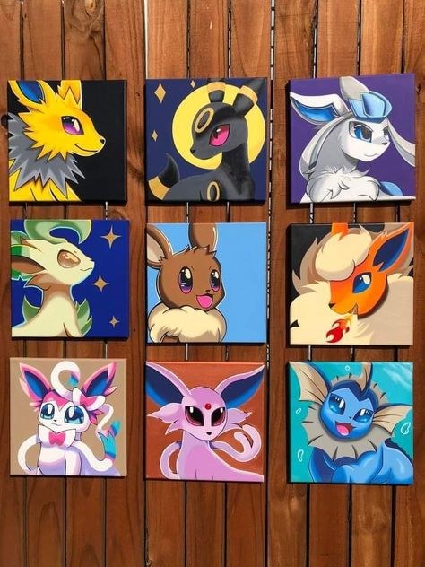 Charizard Painting Canvas, Painting Ideas Pokemon, Piplup Painting, Eevee Painting, Pokémon Canvas, Anime Mini Canvas Painting, Painting Pokemon, Pokemon Canvas Art, Anime Character Painting