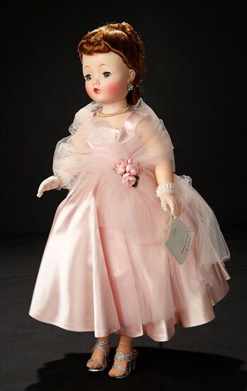 Ginny Dolls, Collectibles Toys, Vintage Madame Alexander Dolls, Auction Catalog, Satin Cocktail Dress, Bride Dolls, Purple Hats, Flamingo Pink, Flower Skirt