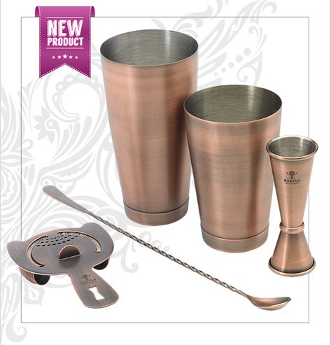 What's old is new again! Antique copper finish #mixology gear by @Barflybymercer Check out the website   #spirits #bartenterprobs #bartenderschoice #bartending #bartenderlove #barlife #cocktails #cocktailbar #cocktailtime #gincocktails #mixologyart #mixologists #bartenderslife #booze #cocktailrecipes #imbibe #bartenderstyles #bartender #cocktailporn #drinkporn #cocktailsanddreams #worldsbestbars #cocktailart #thedrinkhunter Basic Cocktails, Mixology Set, Cocktail Kit, Types Of Cocktails, Bar Spoon, Cocktail Shaker Set, Cocktail Kits, Cocktail Set, Cocktail Shakers