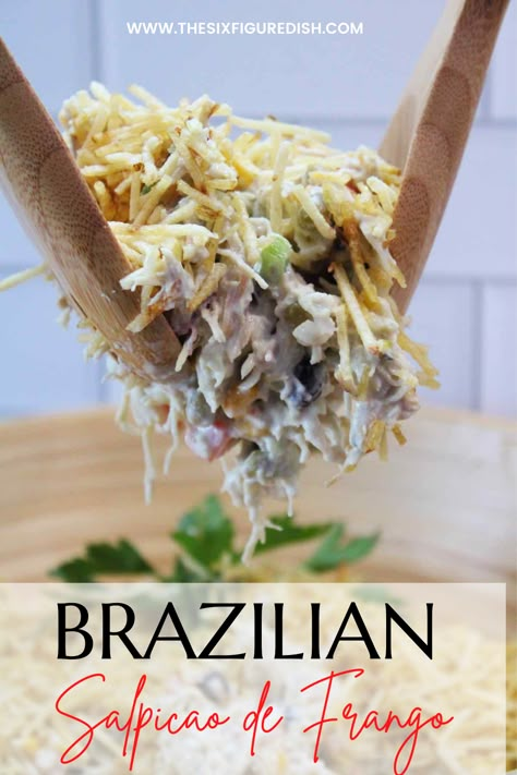 This salpicao de frango recipe is not your ordinary chicken salad. This Brazilian chicken salad will quickly become a favorite among your family and friends. Juicy chicken is cooked and shredded, then tossed with veggies and a homemade mayonnaise that will rock your world! #brazilianrecipes #chickensaladrecipes #chickenrecipes #receitasbrasileiras Chicken Salpicao Recipe, Salpicao Recipe, Brazilian Chicken, Homemade Mayonnaise Recipe, Canned Carrots, Mayonnaise Recipe, Homemade Mayonnaise, Cucumber Recipes Salad, Cook Chicken Breast