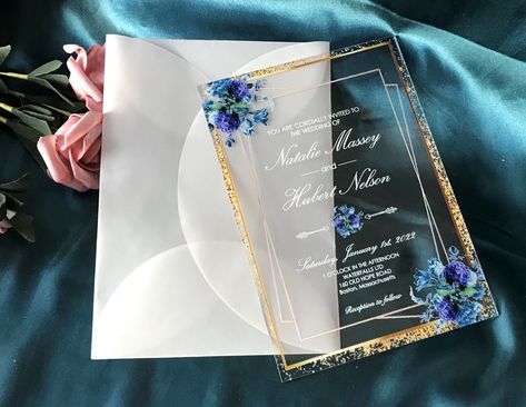 Wedding Invitations Blue, Plexiglass Invitations, Wedding Invitation Blue, Clear Wedding Invitations, Graduation Invitation Cards, Clear Acrylic Wedding Invitations, Acrylic Wedding Invitation, Quinceanera Invitation, Pinterest Wedding