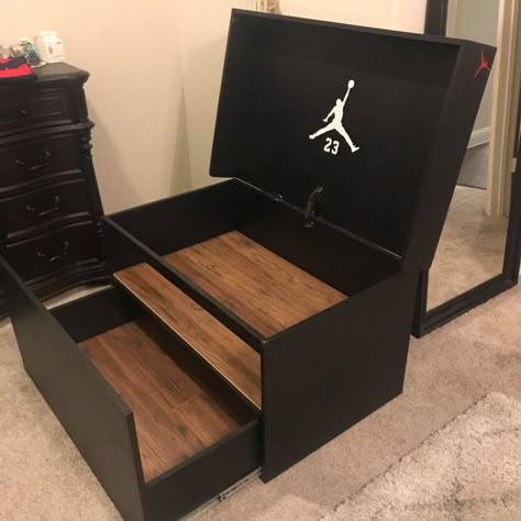 Shoe Box Decorating Ideas, Jordan Shoe Box Storage, Giant Shoe Box Storage, Big Shoe Box, Giant Shoe Box, Shoe Box Diy, Shoe Box Design, Shoes Boxes, Sneakerhead Room