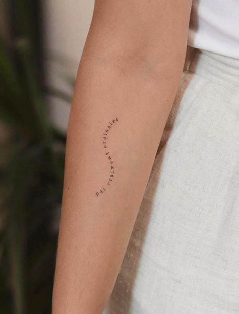 65 Awe-inspiring Wave Tattoos With Meaning - Our Mindful Life Arm Tattoo Words For Women, Curved Writing Tattoo, Small Tattoo Forearm Women, Minimal Inner Arm Tattoo, One Line Arm Tattoo, Love You More Fine Line Tattoo, Women Forearm Tattoo Simple, Small Arms Tattoos, Tattoo For Woman On Arm