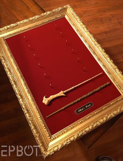 EPBOT: Make Your Own Framed Wand Display: Perfect for Wizarding World Wands! Harry Potter Wand Stand, Harry Potter Diy Wands, Harry Potter Wand Display, Themed Meals, Hp Christmas, Wand Stand, Harry Potter Library, Harry Potter Bathroom, Wand Display