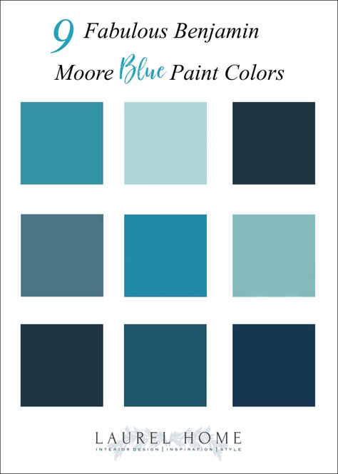 Nine Fabulous Benjamin Moore Blue Paint Colors | Laurel Home Benjamin Moore Fiji Blue, Benjamin Moore Peacock Feathers, Benjamin Moore Deep Blue Paint Colors, Benjamin Moore Serene Breeze, Benjamin Moore River Blue, Benjamin Moore Boca Raton Blue, Hawaiian Blue Paint, Benjamin Moore Teal Paint Colors Bedroom, Classic Blue Paint Colors