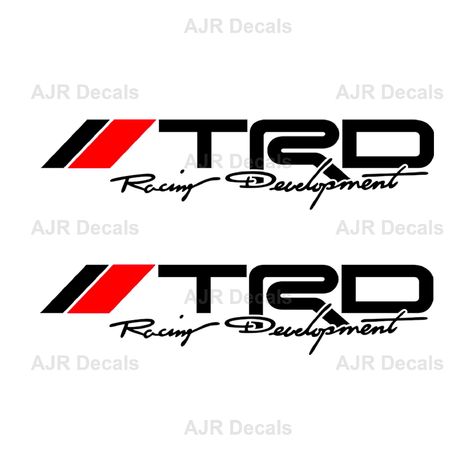 "TRD Racing Development Decals Fits Toyota Tacoma Tundra Bedside Truck Sticker Vinyl in 5 colors (2 pieces). 2 pieces (15 in x 3.5 in ) Always \"DIAGONAL\" in Gloss Red Vinyl Available colors: Matte Black, Gloss Black, Gloss Dark Gray, Silver Metallic, Gloss White. Decal Features - Superior top-rated vinyl Oracal651 - Made to the highest quality standards. Made in USA. - Self-adhesive removable / but not reusable /without leaving a residue. - Easy to Apply & Remove / Peel and stick with Transfer Toyota Stickers, Trd Logo, Trd Pro Tacoma, Toyota Racing Development, Car Sticker Design, Truck Stickers, Toyota Hiace, Toyota Cars, Transfer Tape