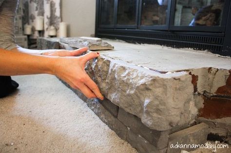 Have you been wanting to do stonework but can't afford the high cost of real stone? Check out my fireplace surround makeover using Air Stone! Fireplace Surround Makeover, Airstone Fireplace, Stacked Stone Fireplaces, Fireplace Redo, Diy Fireplace Makeover, Fireplace Cover, Brick Fireplace Makeover, Paint Fireplace, Shiplap Fireplace