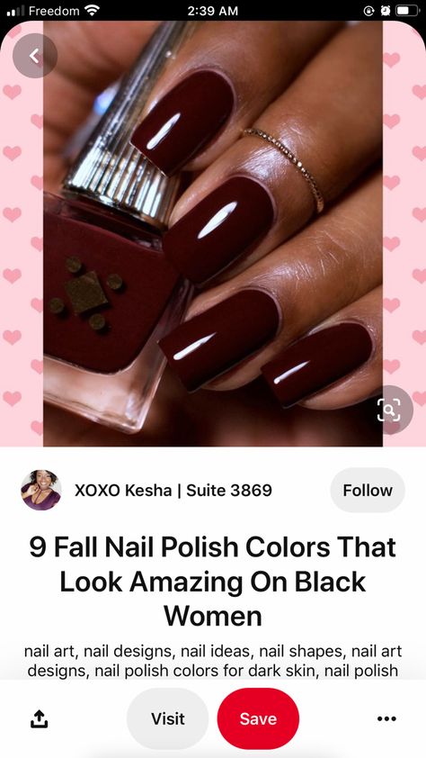 Plum Nails Short, October Classy Nails, Chianti Nails, Fall Nail Colors 2024 Gel Dnd, Short Square Fall Nails 2024, Burgundy Nails Black Women, Deep Autumn Nail Polish, Brown Natural Nails, Deep Winter Nail Colors