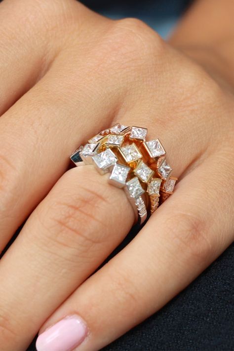 Latest Diamond Ring Designs, Diamond Ring Designs, Diamond Rings Design, Diamond Stacking Rings, Unique Diamond Rings, Diamond Jewel, Luxury Jewellery, Perfect Family, Stacked Jewelry