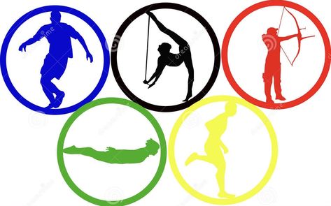 Olympic Circles, Summer Olympics Party, Summer Olympics Activities, Silhouettes Of People, Canoe Slalom, Summer Coloring Sheets, Olympic Flag, Olympics Activities, Olympic Logo