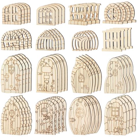 64 Pcs Fairy Door Mini Wooden Garden Doors Unfinished DIY Craft Fairy House Kit Unpainted Wood Miniature Door Blank Fairy Hou Fairy House Doors, Windows For Home, Craft Fairy, Fairy House Kit, Fairy Door Accessories, Miniature Door, Diy Fairy Door, Wood Miniature, Tooth Fairy Doors