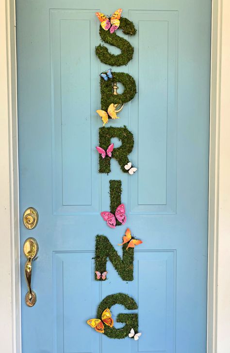 Colorful Fireplace, Hobby Lobby Bedroom, Relief Society Birthday Party, Moss Covered Letters, Diy Will, Christmas Doors, Easter Spring Crafts, Indoor Crafts, Doors Indoor