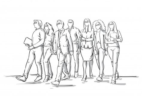 Group of sketch businesspeople walking b... | Premium Vector #Freepik #vector #background #business #people #hand Group Walking Reference, Group Sketch, Dark Blue Shirt, Short Dark Hair, Character Template, Sketches Of People, Business Men, Smiling Man, Standing Poses