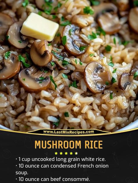 Mushroom Rice In Rice Cooker, Creamy Mushroom Rice, Mushroom Rice Recipes, Mushroom Rice, Rice Pilaf, Creamy Mushrooms, French Onion Soup, French Onion, Rice Noodles