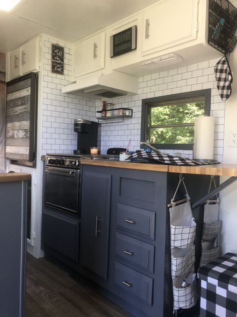 Camper remodel 26ft Camper Remodel, Prowler Trailer Remodel, Camper Cupboards Remodel, Static Caravan Kitchen Ideas, Camper Renovation Color Schemes, Glamper Camper Interior, Terry Camper Remodel, Old Fifth Wheel Remodel, Travel Trailer Color Schemes