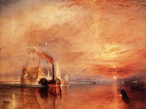 The 19th Century : Romanticism in Art and Literature Definition of Romanticism Romanticism (also the Romantic era or the Romantic period) is an artistic, literary, and intellectual movement that originat... - Joseph Mallord William Turner – The Fighting Téméraire (1836) - #littérature #romantic #Littérature Turner Paintings, Jmw Turner, Turner Painting, J.m.w. Turner, Romantic Landscape, Joseph Mallord William Turner, Caspar David Friedrich, William Turner, English Artists