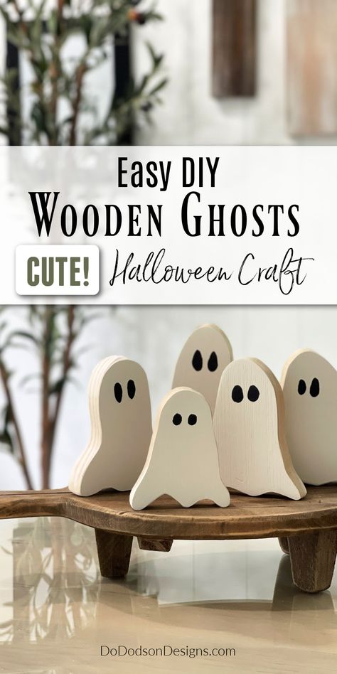 You'll amaze yourself when you make these adorable DIY wooden ghosts to decorate your home for Halloween. Easy beginner woodworking project. Wood Halloween Decorations, Wooden Halloween Decorations, Fall Wood Crafts, Ghost Diy, Halloween Wood Crafts, October Crafts, Easy Halloween Crafts, Halloween Crafts Decorations, Money Makers