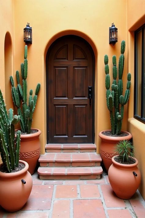 Transform your outdoor space into a vibrant fiesta with these 27 Mexican style backyard ideas! Imagine doorways framed by tall cacti and terracotta pots overflowing with character. Whether you're channeling a desert oasis or a sun-soaked terrace, these tips will have your patio dancing with color and charm. Let the good times roll and get inspired to create your own backyard getaway! 🌵✨ #HomeDecor #BackyardGoals #FiestaVibes Mexican Style Backyard, Tall Cactus, Backyard Getaway, Rustic Wooden Table, Colorful Textiles, Colourful Tile, Desert Oasis, Mexican Designs, Garden Decor Ideas