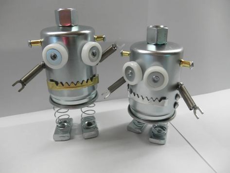 Fuel Filter Junkbot : 7 Steps (with Pictures) - Instructables Tin Can Robots, Robot Craft, Recycled Robot, Recycled Crafts Kids, Tin Can Art, Rv Repair, Diy Robot, Truck Repair, Found Object Art