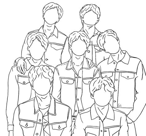 BTS outline drawing ©️leegoldfarb Drawing Outlines Sketch, Bts Outline Drawing, Bts Line Art Drawing, Line Art Bts, Bts Line Art, Aesthetic Line Drawing, Bts Painting, Drawing Outlines, Embroidered Canvas Art