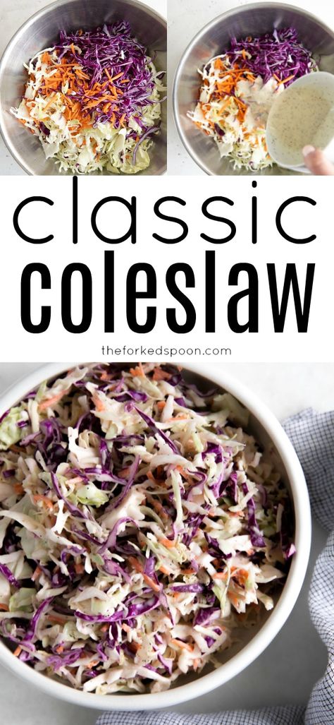 My favorite super easy Coleslaw Recipe with homemade creamy coleslaw dressing. Crisp and refreshing, this amazing recipe takes just 10 minutes to make and tastes fantastic with all of your favorite potluck, bbq, and summer recipes. Yummy Coleslaw Recipe, Tabouli Salad Recipe, Creamy Coleslaw Dressing, Perfect Baked Sweet Potato, Classic Coleslaw, Easy Coleslaw, Coleslaw Recipe Easy, Coleslaw Dressing, Homemade Coleslaw