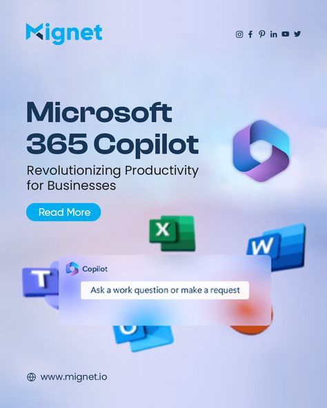 🌟 Supercharge your business productivity with Microsoft 365 Copilot! Discover how this revolutionary tool is transforming the way businesses collaborate, streamline workflows, and achieve success. Don't miss our latest blog to uncover the secrets behind increased productivity and efficiency. Visit our Website to read the blog!! ✉️info@mignet.io 📱 +971 4 354 3229 #Microsoft365Copilot #microsoft #microsoft365 #ProductivityRevolution Copilot Microsoft, Microsoft Copilot, Posters Inspiration, Business Productivity, Web Security, Managed It Services, Data Processing, Network Solutions, Cloud Services