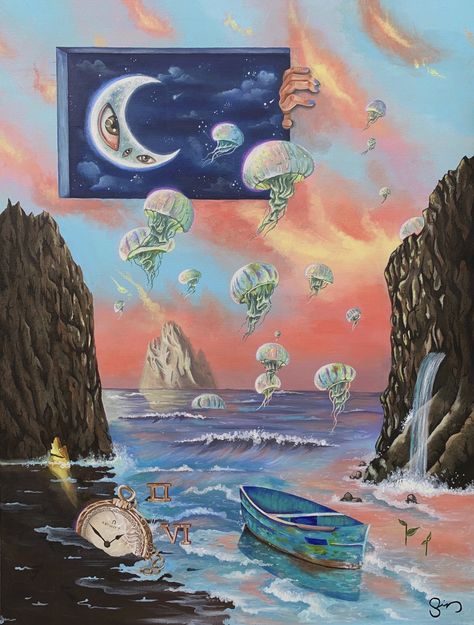 surreal art surrealism art painting Surealism Art, Psychadelic Art, Surrealism Painting, Visionary Art, Art Collage Wall, Trippy Art, Hippie Art, Ethereal Art, Funky Art