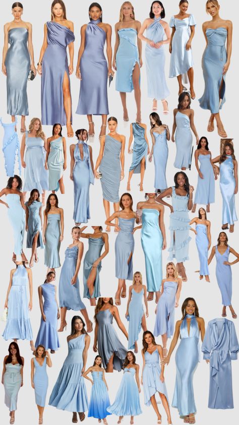 Light Blue Bridesmaid Dresses Aesthetic, Bridesmaid Proposal Light Blue, Blue Maid Of Honour Dresses, Baby Blue Maid Of Honor Dress, Something Blue Mother Of The Bride, Light Blue Dress Bridesmaid, Bridesmaids Shades Of Blue, Bridesmaid Dress Ideas Mismatched, Mismatch Blue Bridesmaids