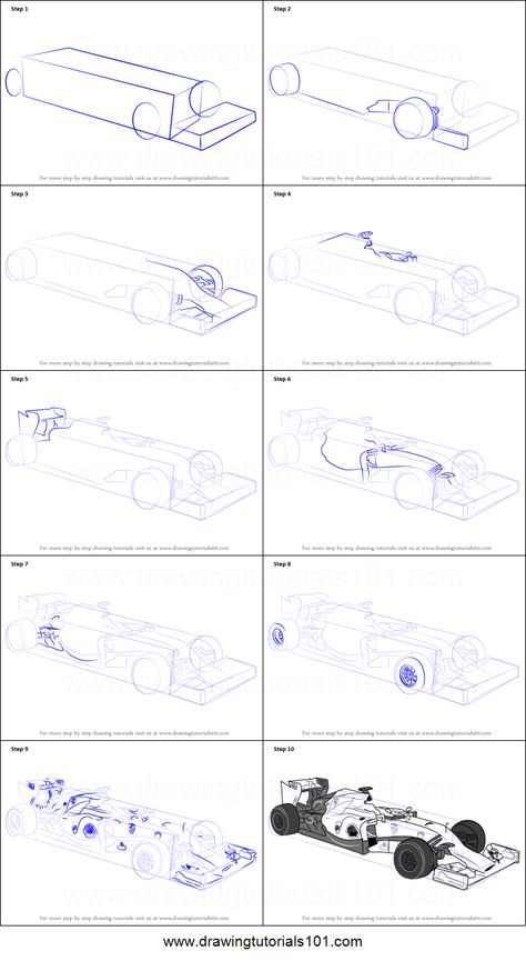 How to Draw F1 Car Printable Drawing Sheet by DrawingTutorials101.com How To Draw F1 Cars, F1 Drawing Ideas, Formula One Car Drawing, F1 Cars Drawing, How To Draw An F1 Car, F1 Drawing Easy, Car Anatomy Drawing, F1 Car Drawing Easy, Formula Car Drawing