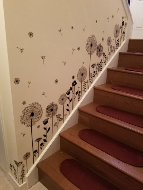 House Interior Wall Paints, Staircase Mural Wall, Room Wall Painting Art, Wall Painting Ideas Bedroom Unique, Stairway Mural, Stairs Mural, Staircase Mural, Small Deck Furniture Layout, Small Deck Furniture