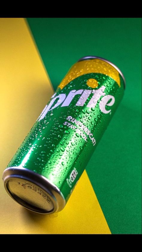 Can of sprite with green and yellow background Easy Product Photography, Photography In Home, Free Time, Product Photography, Free Art, Beverage Can, Food Photography, Mural, Social Media