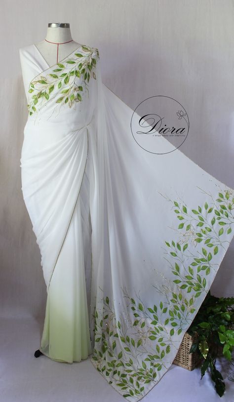 #diora #dioraembroidery #dioraapparel #details  #handpaintingsaree #embelishment #handembroidery #designersaree #designerdress #uniquebeauty #elegance #Emergingbrand #2022year Hand Painting Dress Design, Painting Sarees Hand, Fabric Saree Design, Painting On Dresses Design, Design For Saree Painting, Simple Fabric Painting Designs For Sarees, Painting Ideas For Sarees, Fabric Painting Saree Design, Hand Paint Saree Design