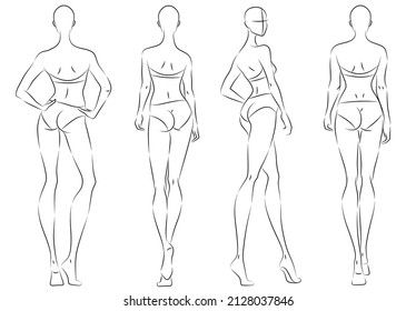 Fashion Template Back View, Fashion Figure Back View, Croquis Back View, Back Croquis, Body Fashion Illustration, Drawing Bodies, Fashion Illustration Template, Silhouette Mode, Figure Sketch