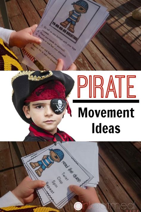 Pirate themed movement ideas- Gross motor, brain breaks, and yoga pose ideas with a pirate theme!  I love yo ho ho breathing! Preschool Pirates, Yoga Class Themes, Pirate Theme Classroom, Pirate Preschool, Teach Like A Pirate, Yoga Pose Ideas, Pirate Unit, Motor Activities For Preschoolers, Pirate Week