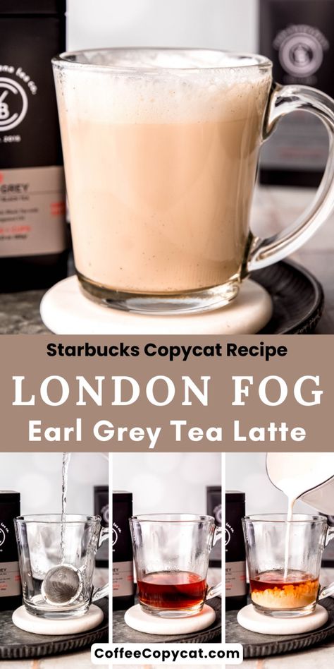 London Fog (Earl Grey Tea Latte) - coffeecopycat.com London Fog Recipe, London Fog Tea Latte, Earl Grey Latte, Spring Drinks, London Fog Tea, Latte At Home, Tea Latte Recipe, Hug In A Mug, Copycat Starbucks Recipes