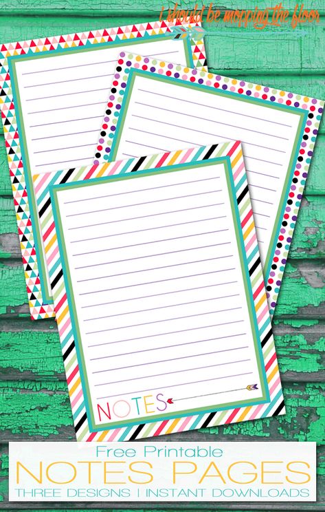 Free Printable Notes Pages | This is a part of a series of over 30 free organizational printables from ishouldbemoppingthefloor.com | Three Designs & Instant Downloads Template Notes, Arc Planner, Printable Note Cards, Notes Thoughts, Mopping The Floor, Organizational Printables, Note Templates, Bullet Journal Cover Ideas, Home Binder