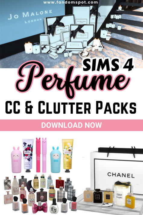 Add some perfume clutter into your TS4 gameplay with this huge collection! All free CC with a mix of brand name perfumes from Chanel, Dior, and more Sims 4 Cc Perfume Clutter, Sephora Sims 4 Cc, Sims 4 Perfume Clutter, Sims 4 Luxury Clutter Cc, Perfume Sims 4 Cc, Sims Chanel Cc, Functional Makeup Sims 4, Sims 4 Cc Clutter Sets, Sims 4 Luxury Brands Cc